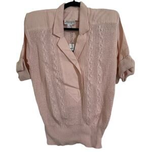 NWT Deadstock Vintage Sideffects Pink Collared Button Sweater blouse Size Medium